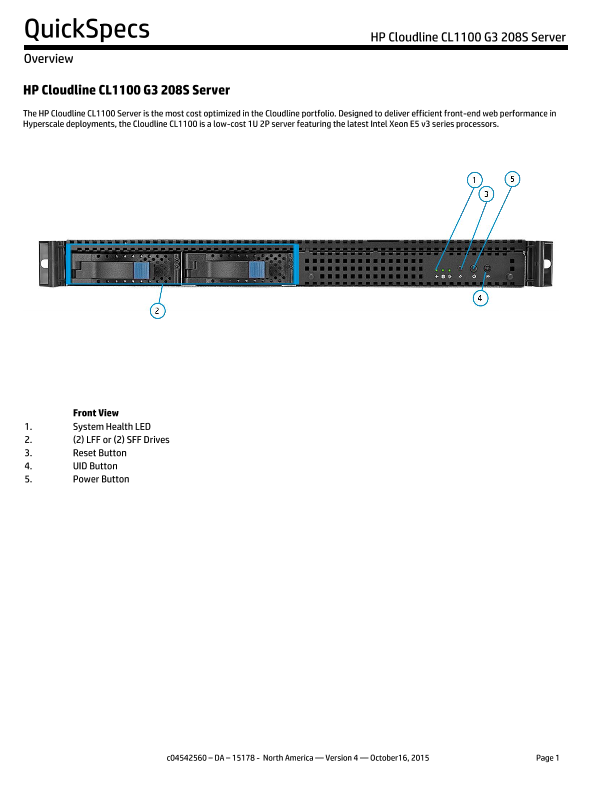 HP Cloudline CL1100 G3 208S Server – North America version thumbnail