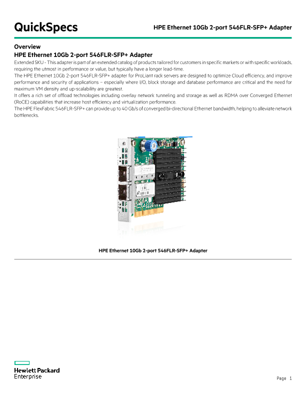 HPE Ethernet 10Gb 2-port 546FLR-SFP+ Adapter thumbnail