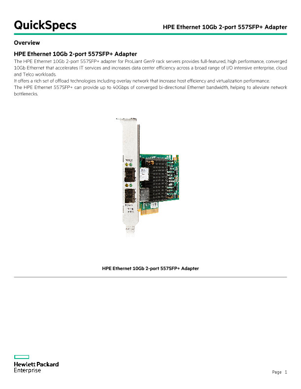 HPE Ethernet 10Gb 2-port 557SFP+ Adapter