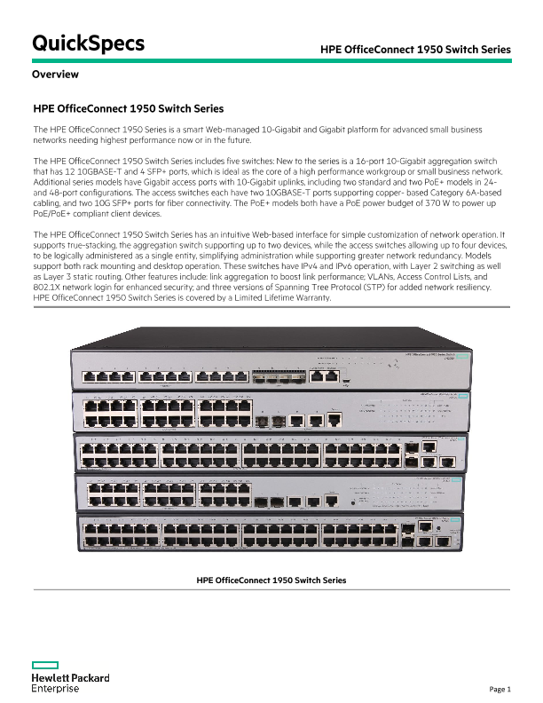 HPE OfficeConnect 1950 Switch Series thumbnail