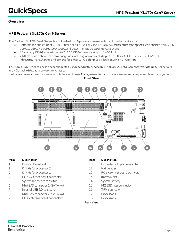 HPE ProLiant XL170r Gen9 Server thumbnail