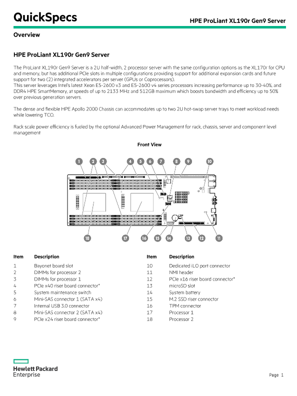 HPE ProLiant XL190r Gen9 Server thumbnail