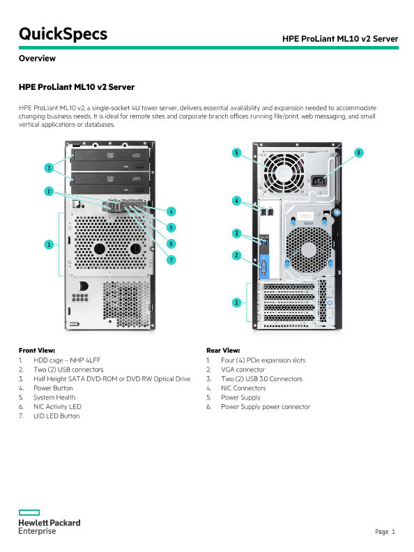 HPE ProLiant ML10 v2 Server