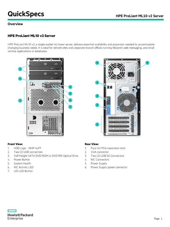 HPE ProLiant ML10 v2 Server – North America version thumbnail