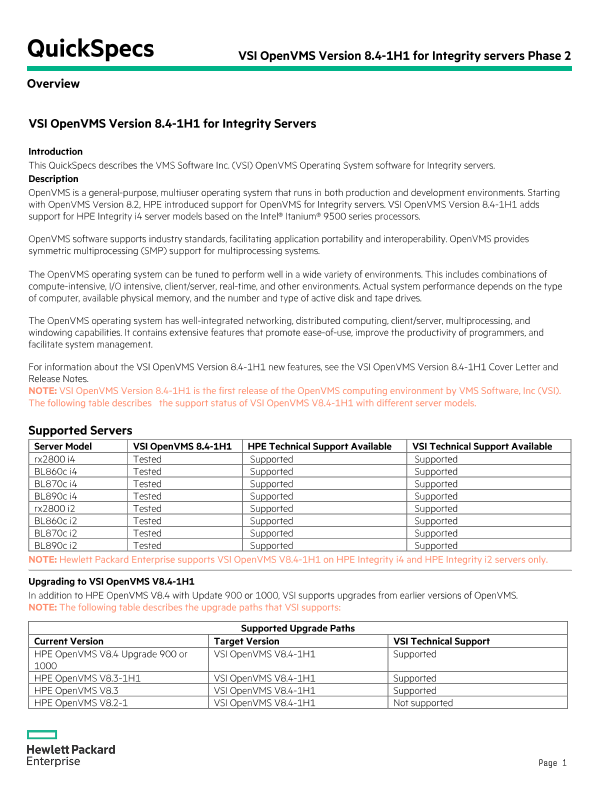 VSI OpenVMS Version 8.4-1H1 for Integrity Servers thumbnail
