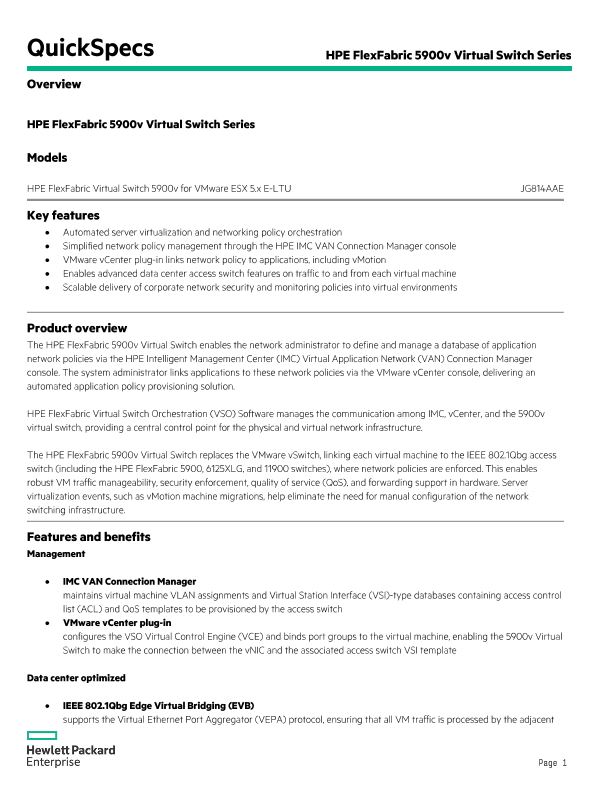 HPE FlexFabric 5900v Virtual Switch Series thumbnail