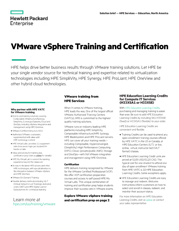 HPE Education Services VMware vSphere Training and Certification thumbnail