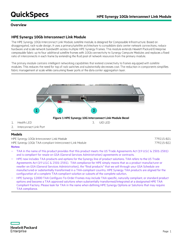 HPE Synergy 10Gb Interconnect Link Module thumbnail