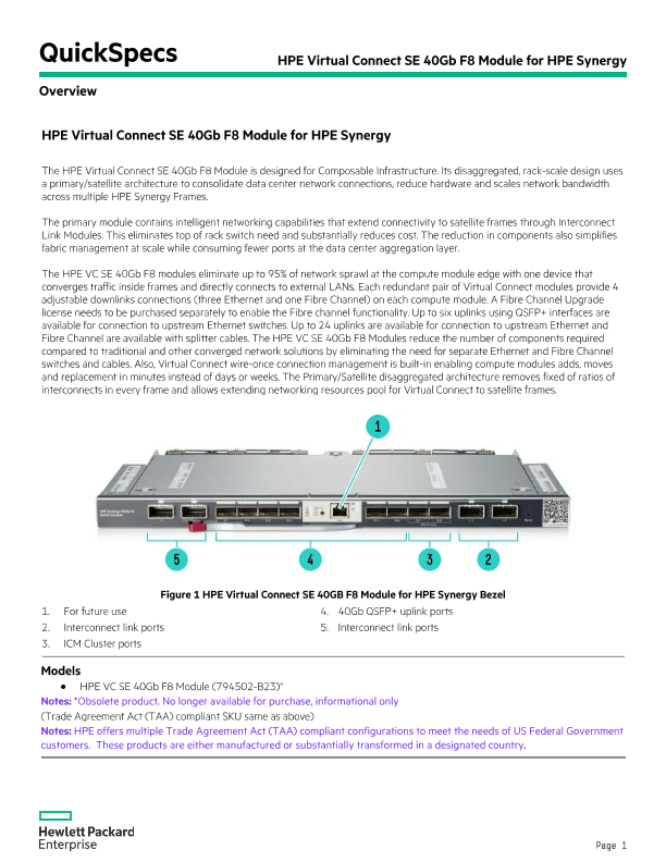 HPE Virtual Connect SE 40Gb F8 Module for HPE Synergy thumbnail