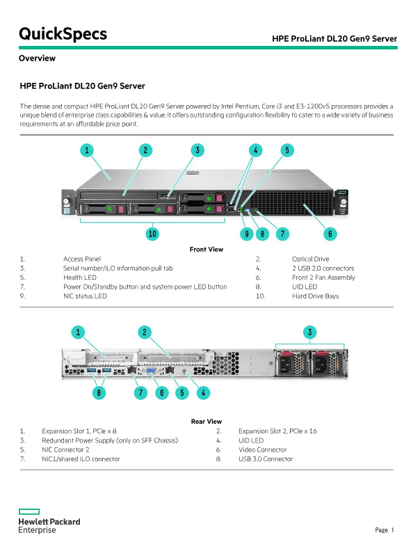 HPE ProLiant DL20 Gen9 Server – North America version thumbnail