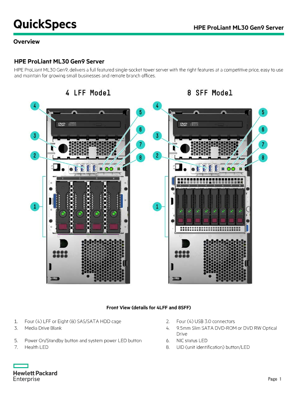 HPE ProLiant ML30 Gen9 Server – North America version thumbnail