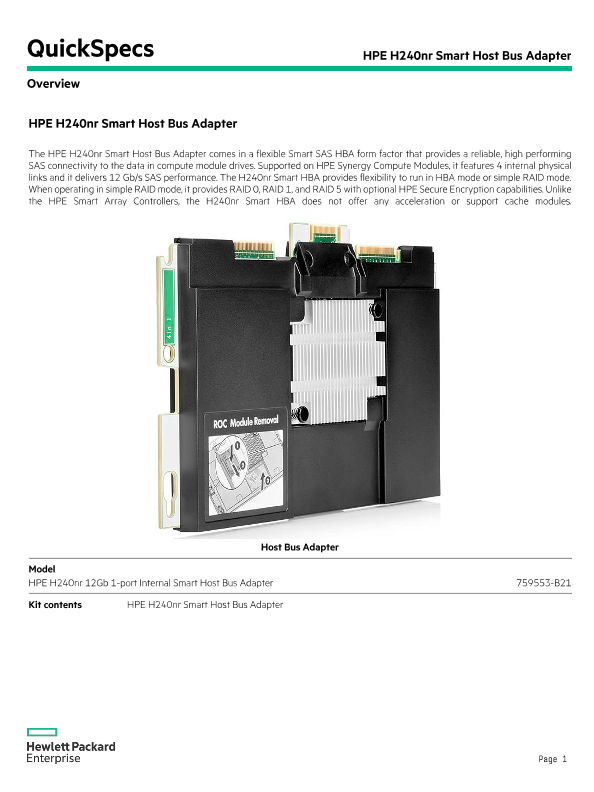 HPE H240nr Smart Host Bus Adapter thumbnail