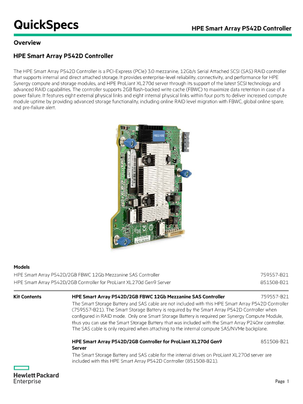 HPE Smart Array P542D Controller thumbnail