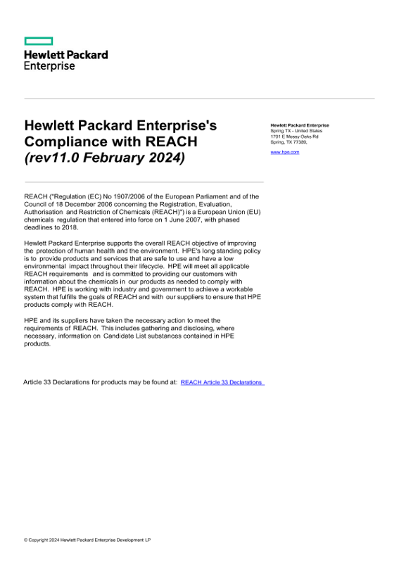 Hewlett Packard Enterprise's Compliance with REACH thumbnail