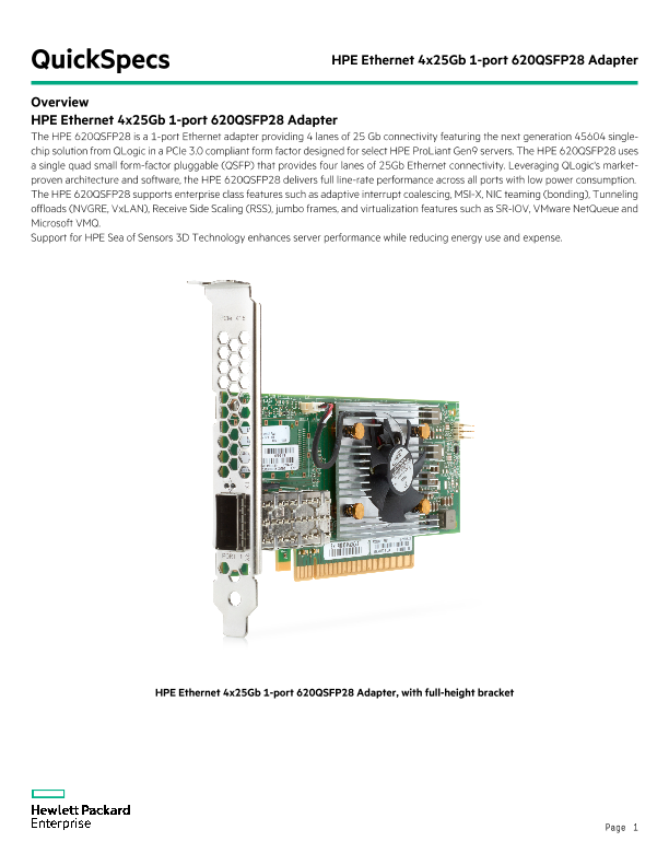 HPE Ethernet 4x25Gb 1-port 620QSFP28 Adapter thumbnail
