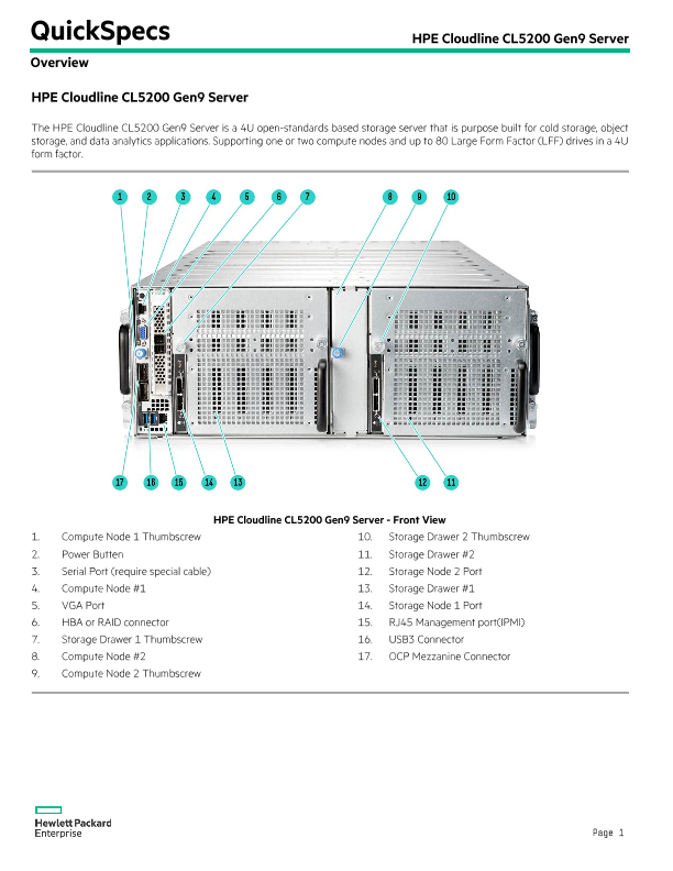 HPE Cloudline CL5200 Gen9 Server thumbnail