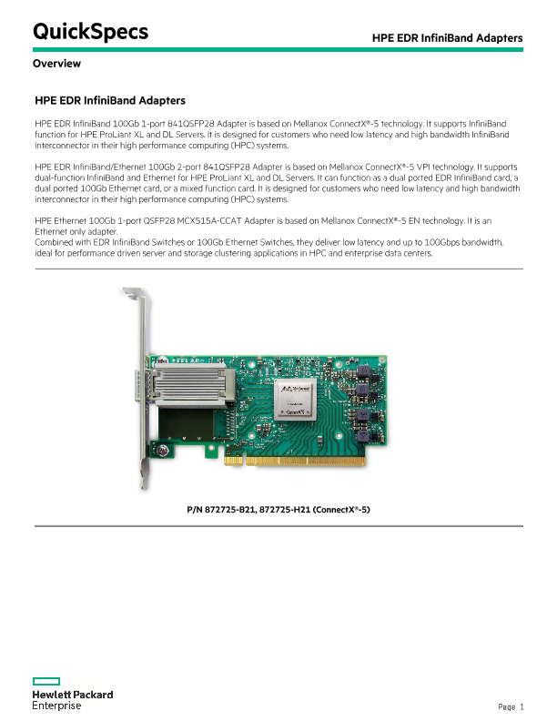 HPE EDR InfiniBand Adapters thumbnail