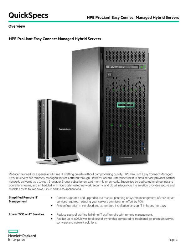HPE ProLiant Easy Connect Managed Hybrid Servers thumbnail