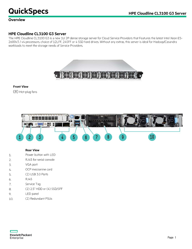 HPE Cloudline CL3100 G3 Server – North America version thumbnail