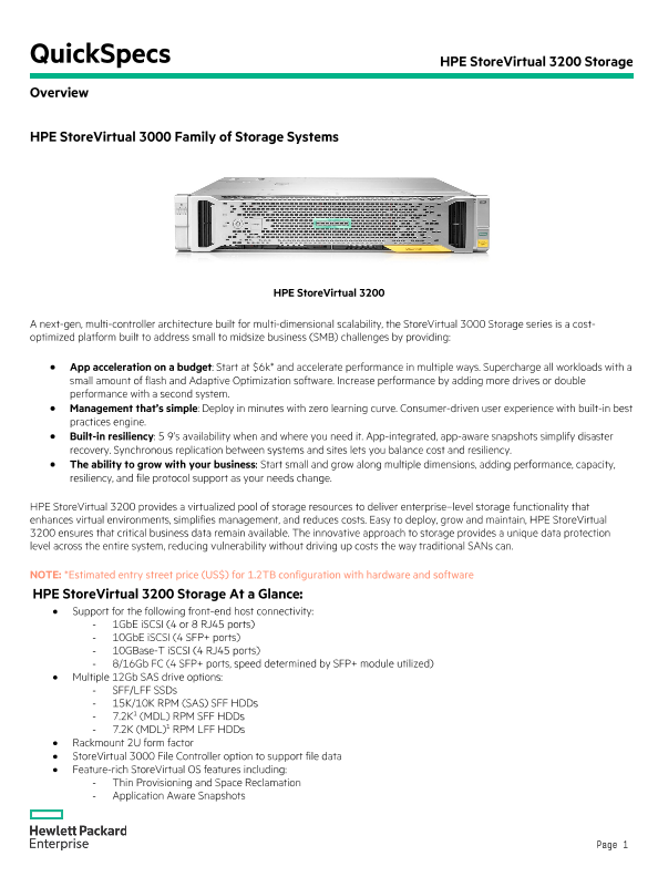 Hpe Storevirtual 3200 Storage