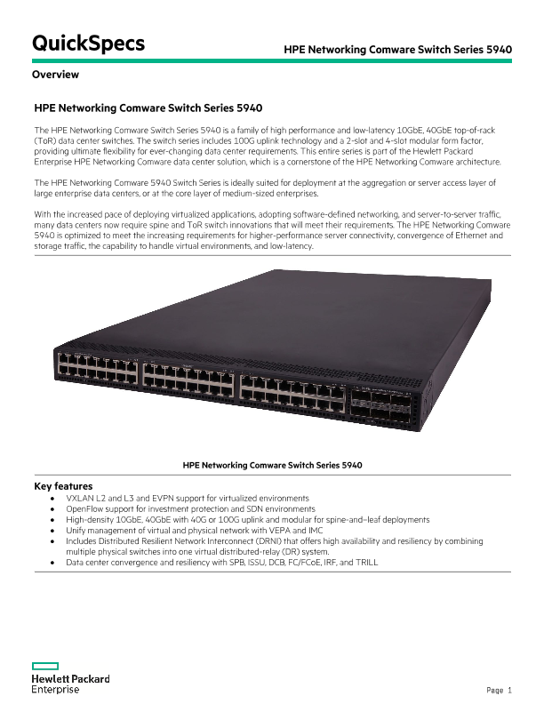 HPE Networking Comware Switch Series 5940 QuickSpecs thumbnail