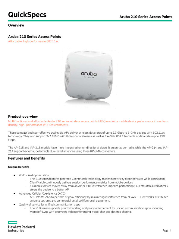 HPE Aruba Networking 210 Series Access Points thumbnail
