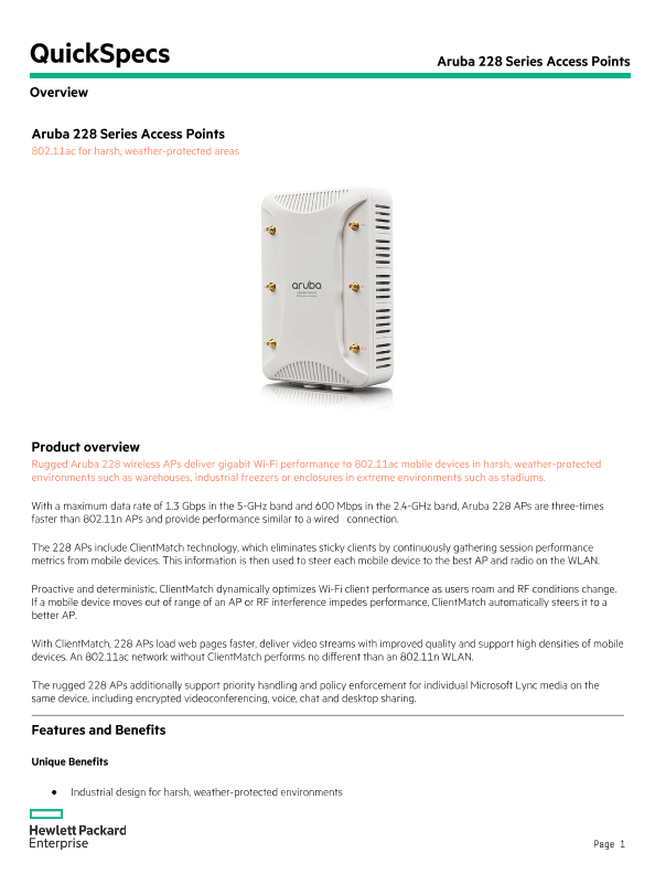 HPE Aruba Networking 228 Series Access Points thumbnail