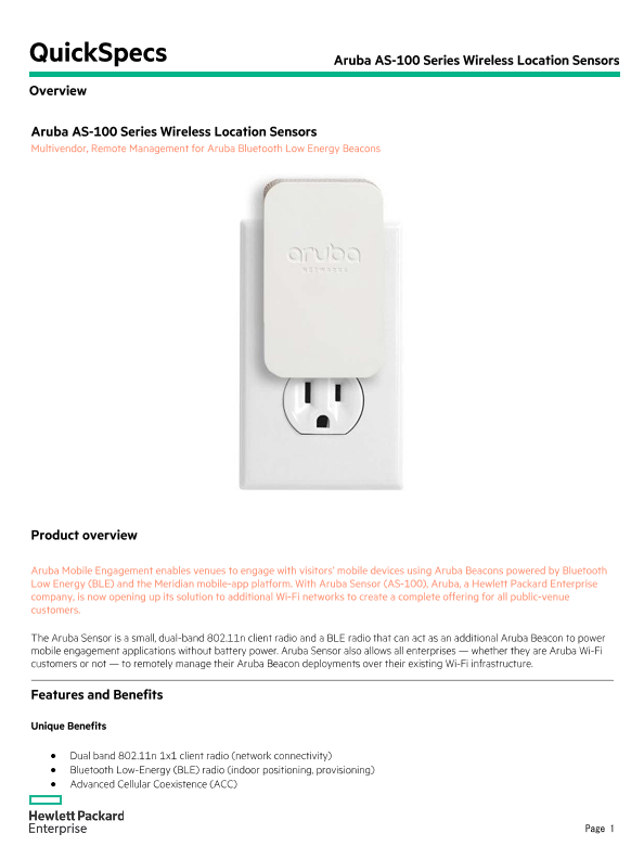 HPE Aruba Networking AS-100 Series Wireless Location Sensors thumbnail