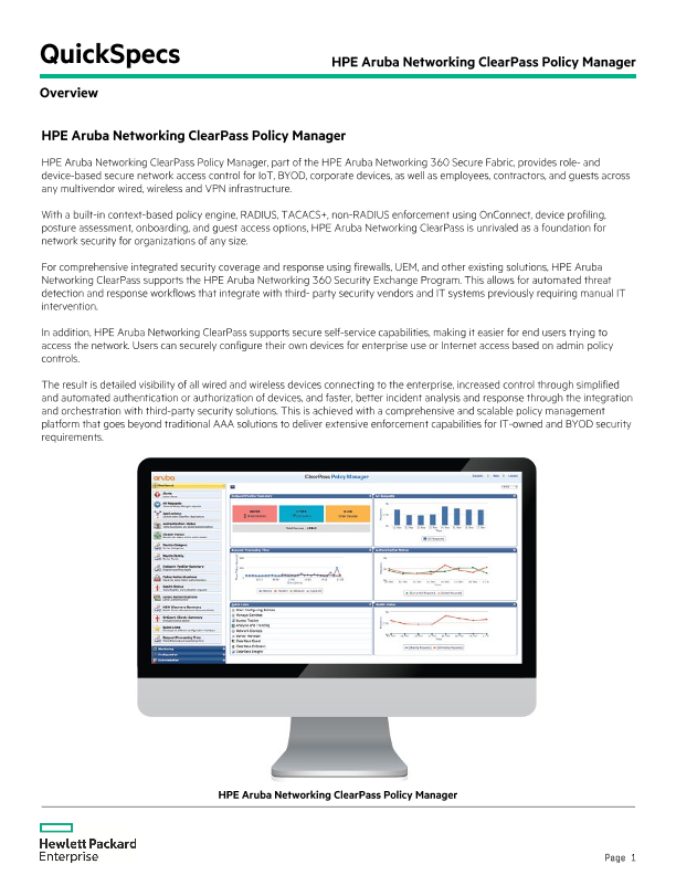 Aruba ClearPass Policy Manager Platform