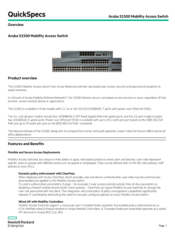 Aruba S1500 Mobility Access Switch