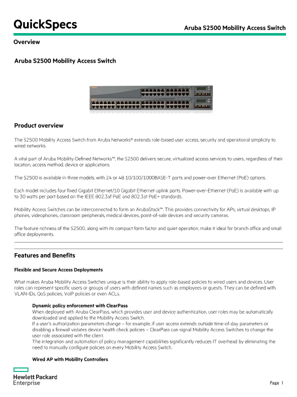 HPE Aruba Networking S2500 Mobility Access Switch thumbnail