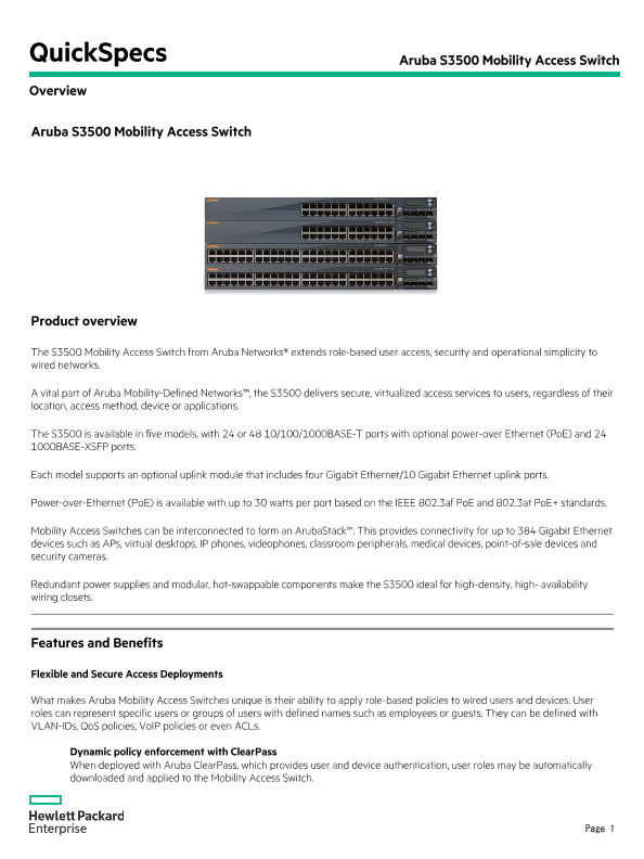 HPE Aruba Networking S3500 Mobility Access Switch thumbnail