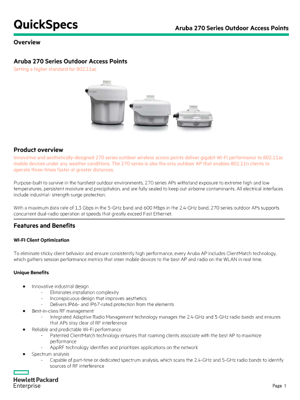 HPE Aruba Networking 270 Series Outdoor Access Points thumbnail