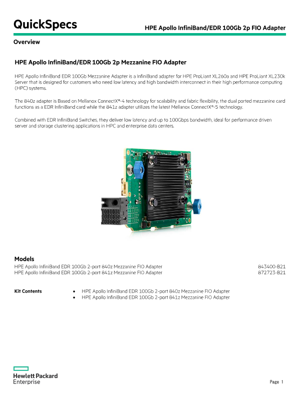HPE Apollo InfiniBand/EDR 100Gb 2p  FIO Adapter thumbnail