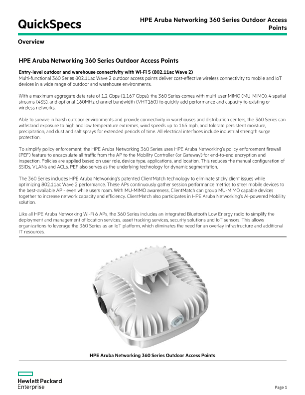 HPE Aruba Networking 360 Series Outdoor Access Points thumbnail