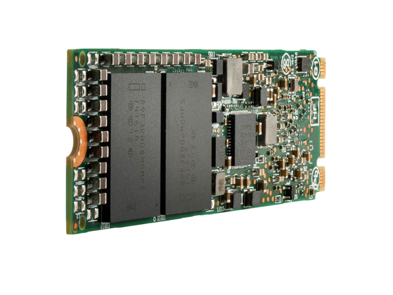 Baie SSD HPE 960 Go NVMe Gen3 Performance Milieu de gamme Haut volume de lecture M.2 Multi-fournisseurs Left facing
