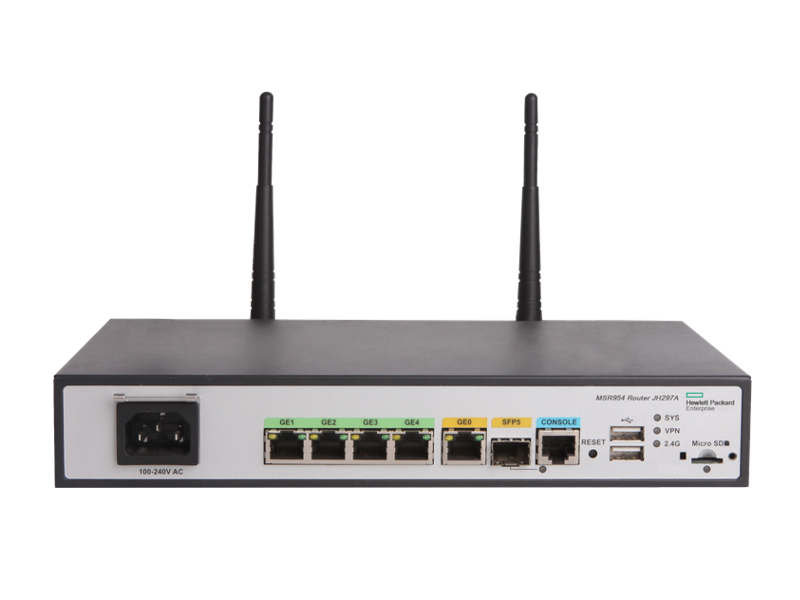 HPE MSR954-W 1GbE SFP (WW) 2GbE-WAN 4GbE-LAN Wireless 802.11n CWv7 Router, JH297A