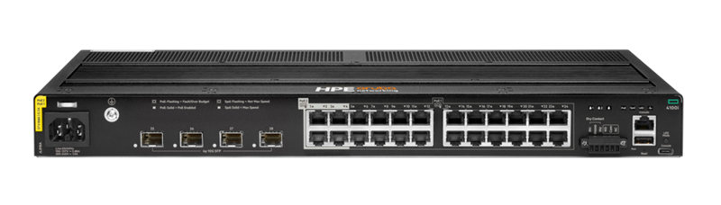 HPE Aruba Networking CX 4100i 24-port 1GbE (20-port Class 4 POE and 4-port Class 6 POE) 4-port SFP+ Switch