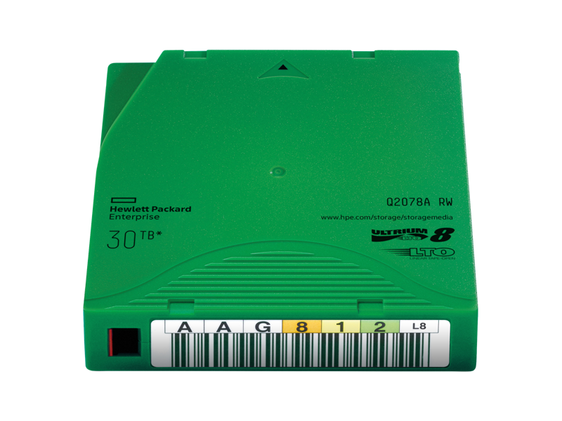 HPE LTO-8 Ultrium（傲群）30TB RW 自定义标签库数据磁带（无盒 20 件装） Center facing