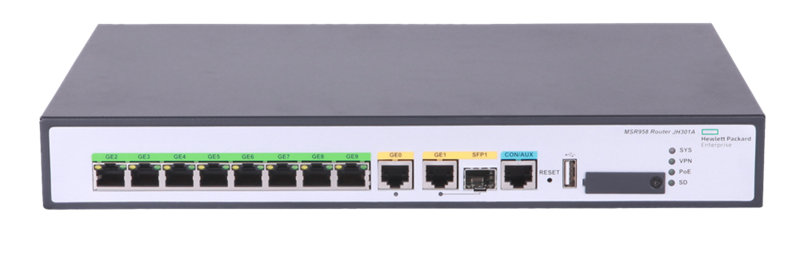 HPE FlexNetwork MSR958 1GbE and Combo 2GbE WAN 8GbE LAN PoE Router, JH301A