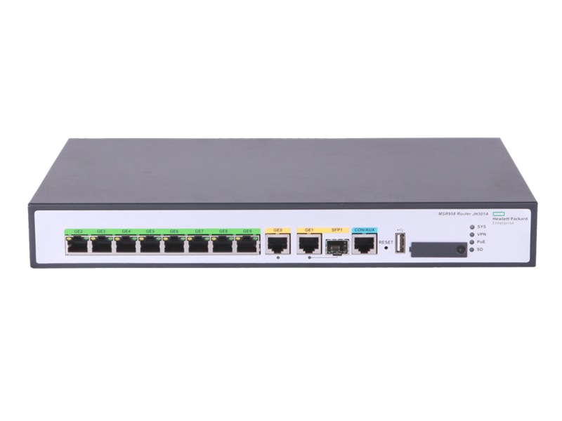 HPE FlexNetwork MSR958 1GbE and Combo 2GbE WAN 8GbE LAN PoE Router, JH301A
