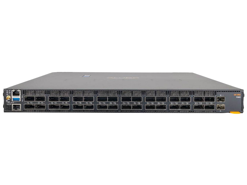 HPE Aruba Networking 9300-32D 32 端口 100/200/400G QSFP-DD 双端口 10G 交换机 Center facing
