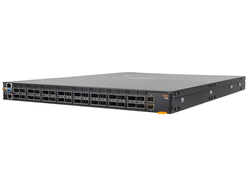 HPE Aruba Networking 9300-32D 32 端口 100/200/400G QSFP-DD 双端口 10G 交换机 Left facing