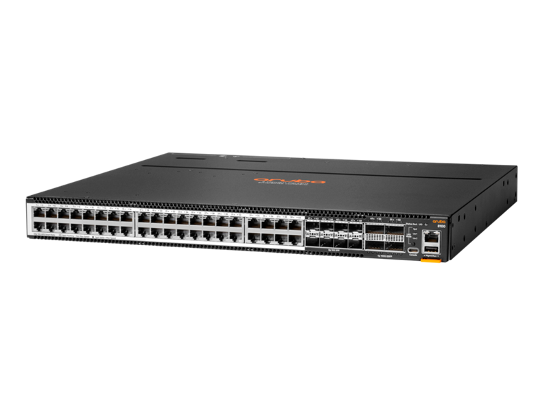 Bundle de commutateurs HPE Aruba Networking CX 8100 40x10G Base-T 8x10G SFP+ 4x40/100G QSFP28 Flux AR-AV 3Ventil 2 Modules alim secteur Left facing