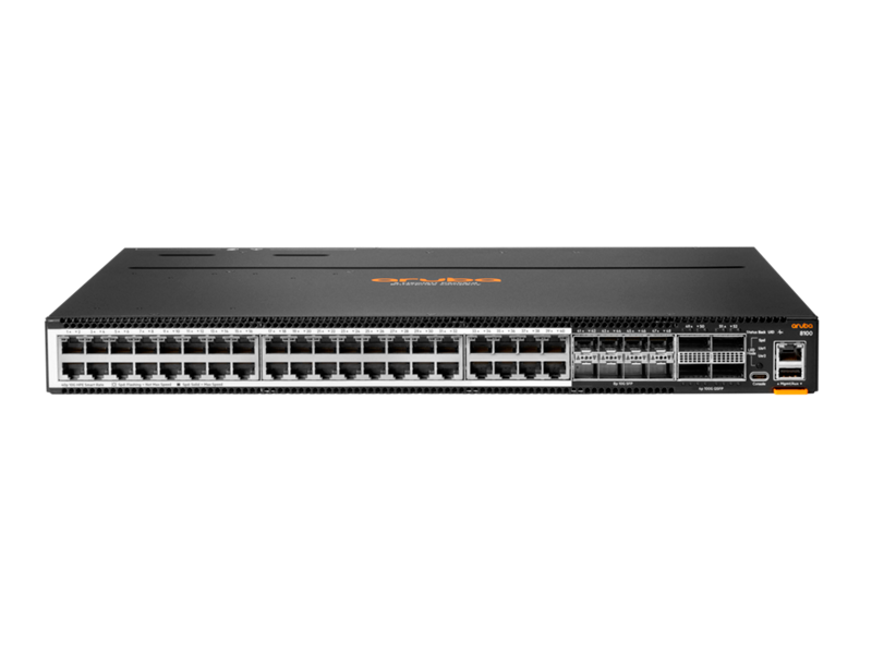 Bundle de commutateurs HPE Aruba Networking CX 8100 40x10G Base-T 8x10G SFP+ 4x40/100G QSFP28 Flux AR-AV 3Ventil 2 Modules alim secteur Center facing