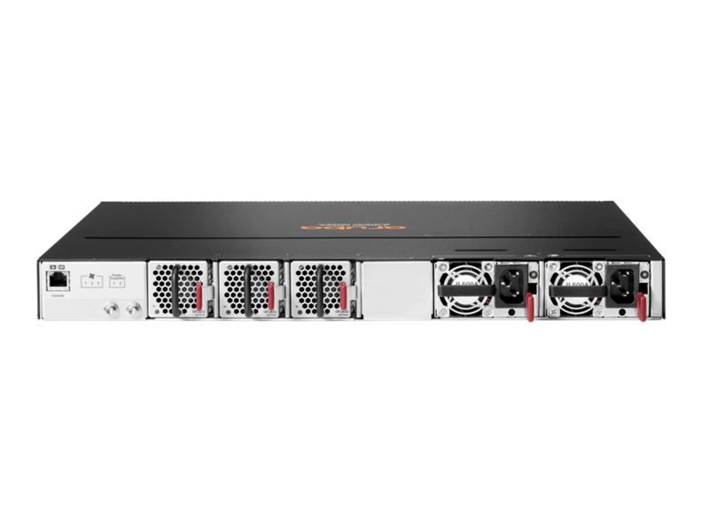 Bundle de commutateurs HPE Aruba Networking CX 8100 40x10G Base-T 8x10G SFP+ 4x40/100G QSFP28 Flux AR-AV 3Ventil 2 Modules alim secteur Rear facing