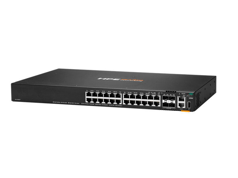 Commutateur HPE Aruba Networking CX 6200F 24G 4SFP Left facing