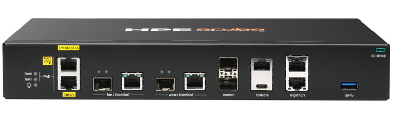 HPE Aruba Networking EdgeConnect 10108 2x combo 1G 2x RJ45 PoE+ 1G 2x SFP 1G SD-WAN Gateway