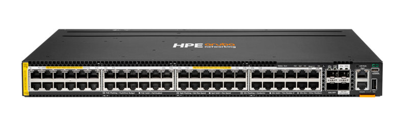 HPE Aruba Networking 6300L 48p Smart Rate 1G/2.5G/5G Class8/6 PoE 2p 50G and 2p 10G LRM L2 Switch