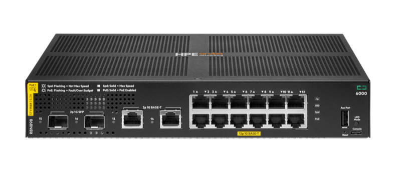 HPE Aruba Networking CX 6000 12p 10M/100M/1G Class4 PoE 2p SFP 1G 139W Switch